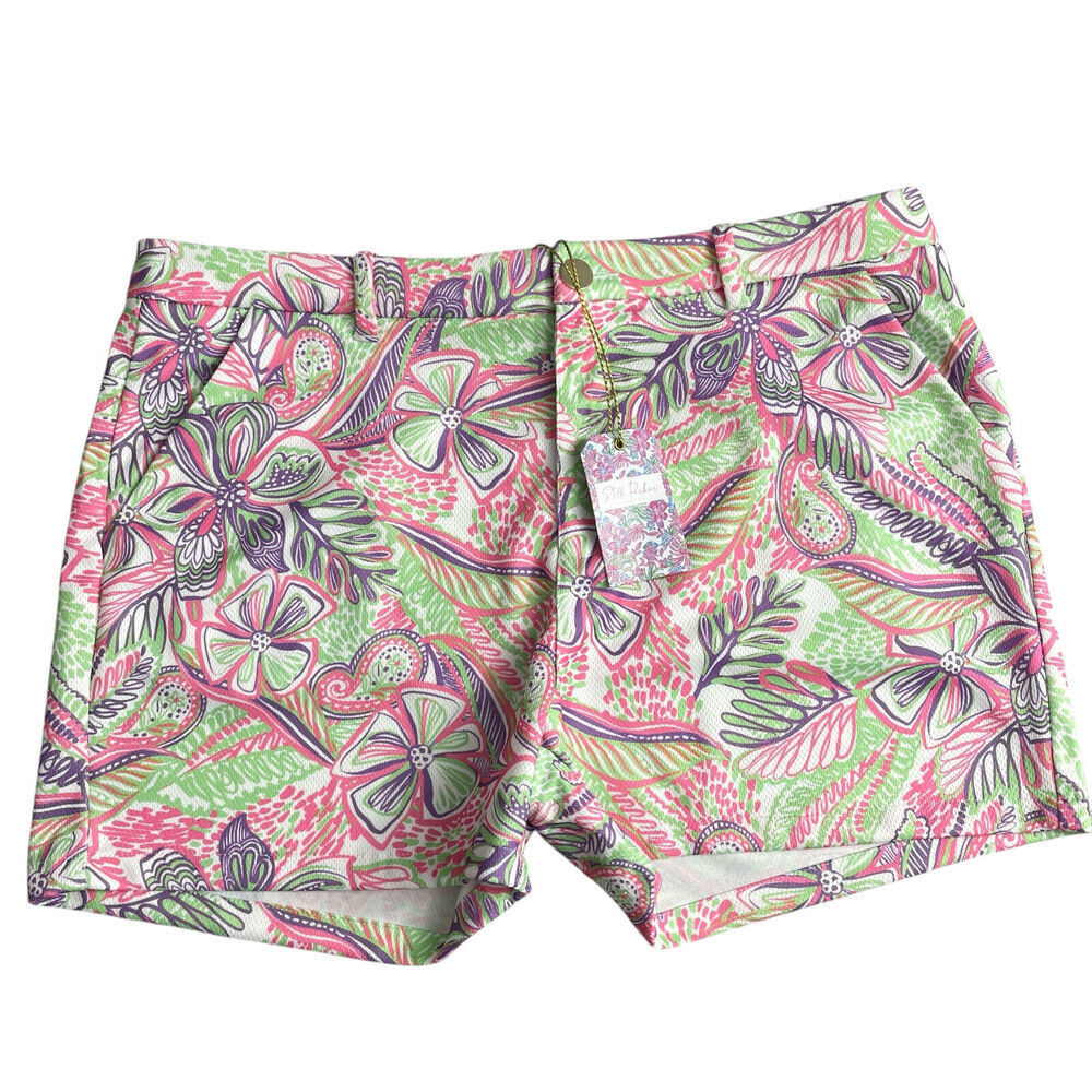 Stella Parker Womens Floral Shorts Size 16 Pink Multi Tropical Resort Travel